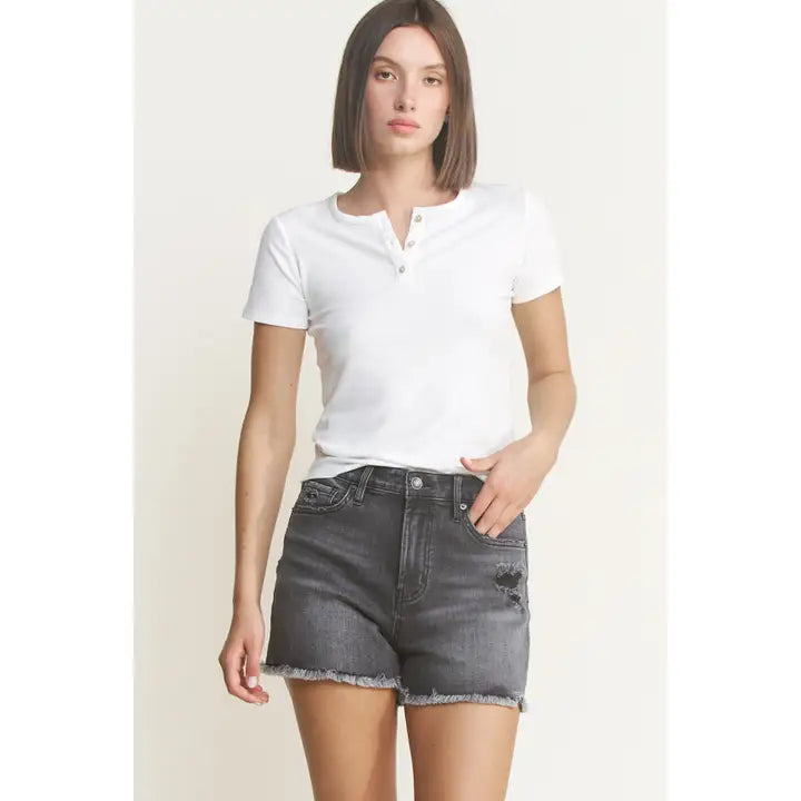 Super High Distressed Shorts - Black Grey