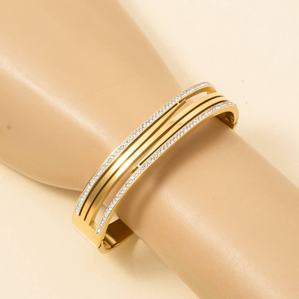 Stainless Steel Pave Trim Bangle Bracelet