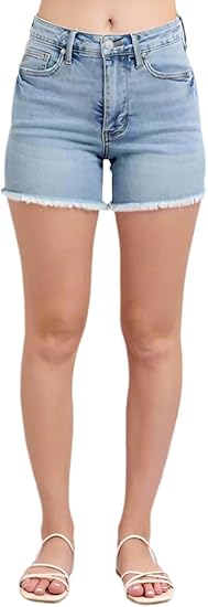 Judy Blue Tummy Control Light Destroy & Fray Shorts