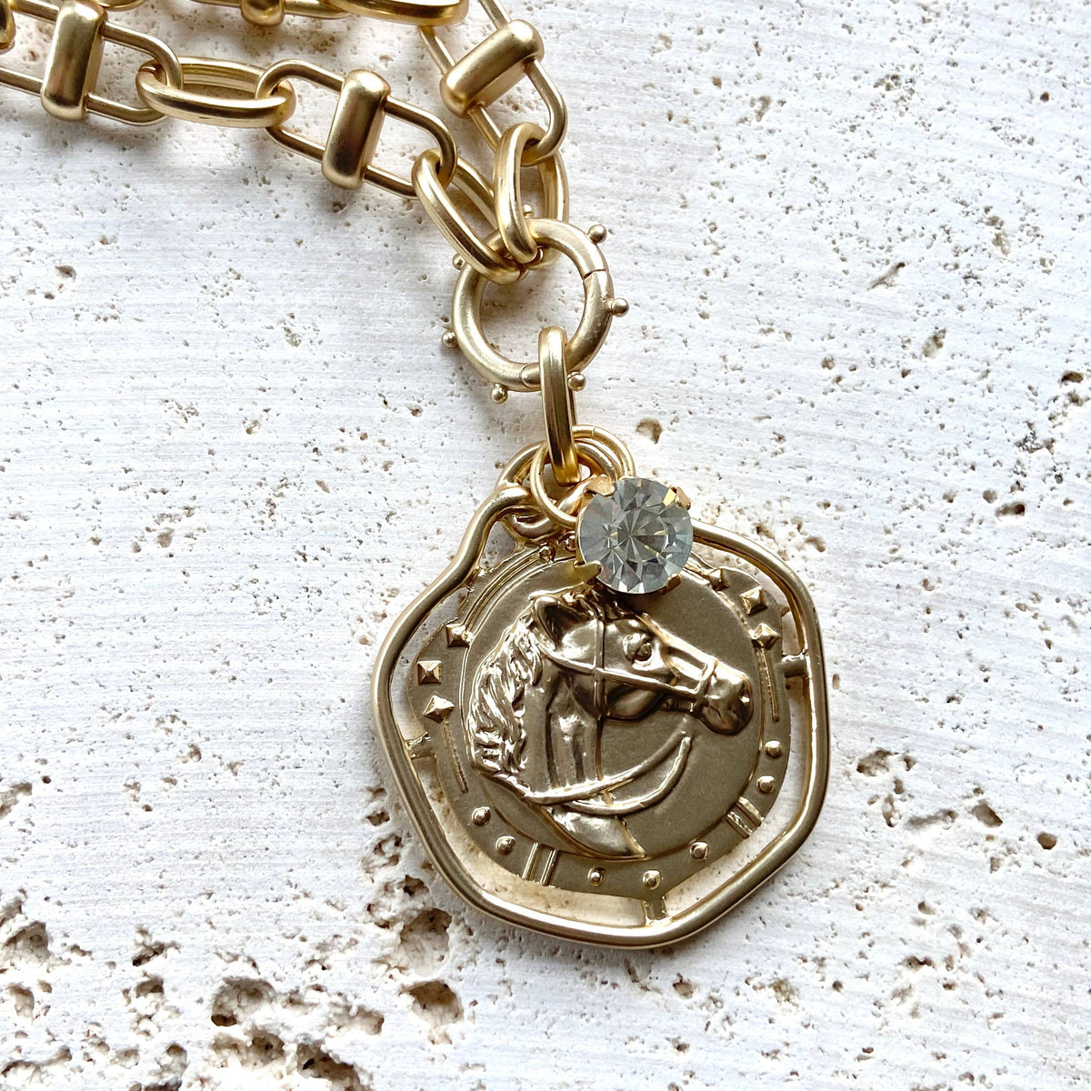 Gold Tone Equestrian Link Necklace