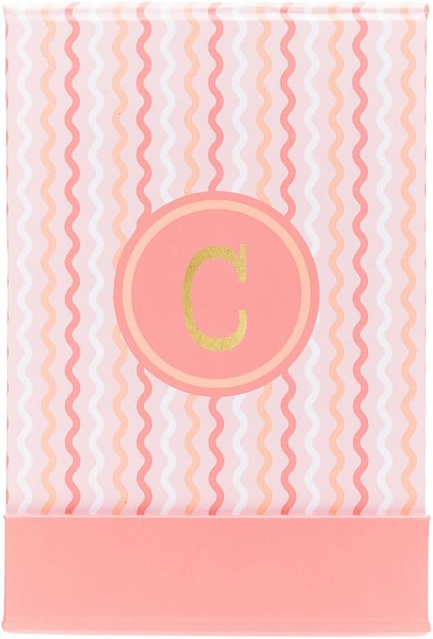 Mary Square Whimsical Waves Monogram Initial C - Pink and White Flip Notepad