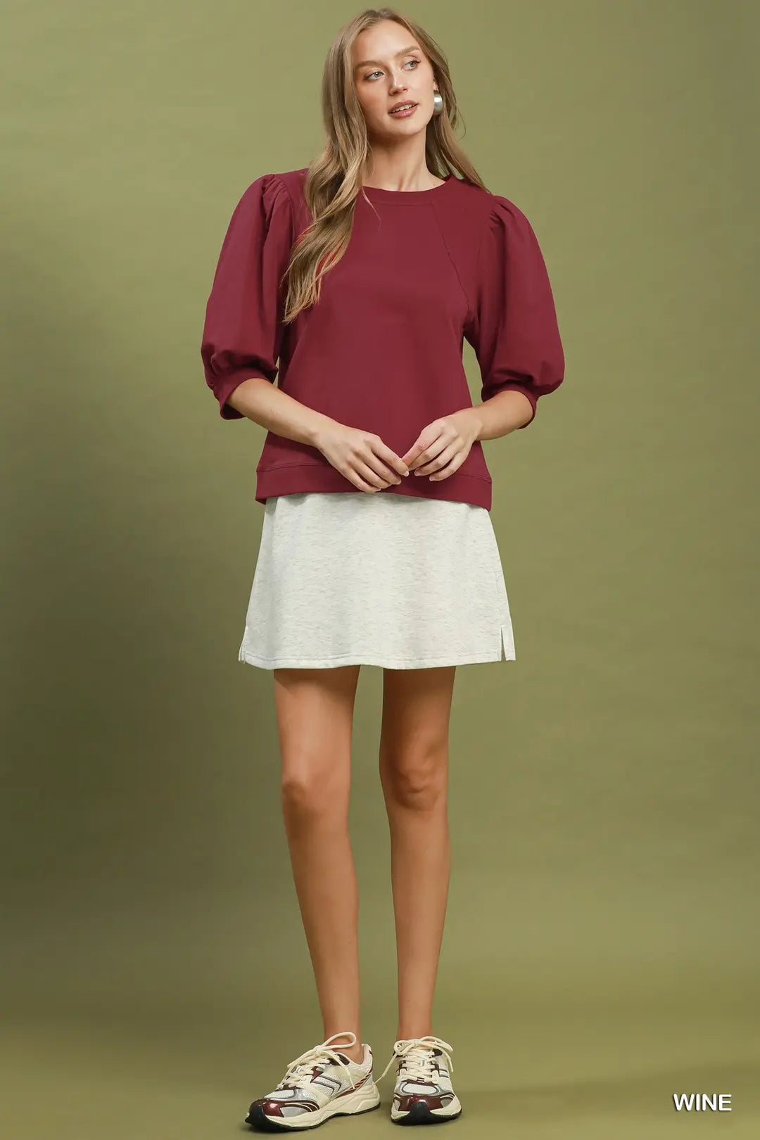 Wine French Terry Contrast Stitch Top