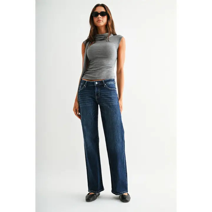 Dark Wash Low Rise Wide Leg