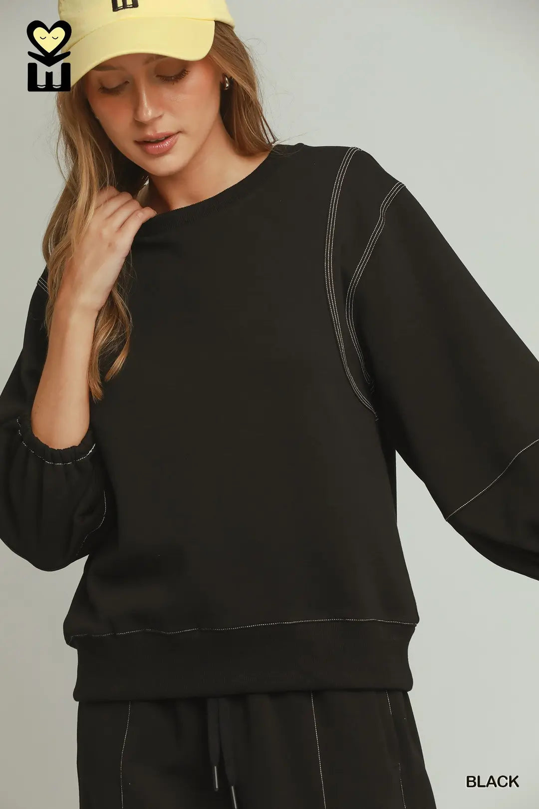Black Luxecotton Contrast Stitch Top