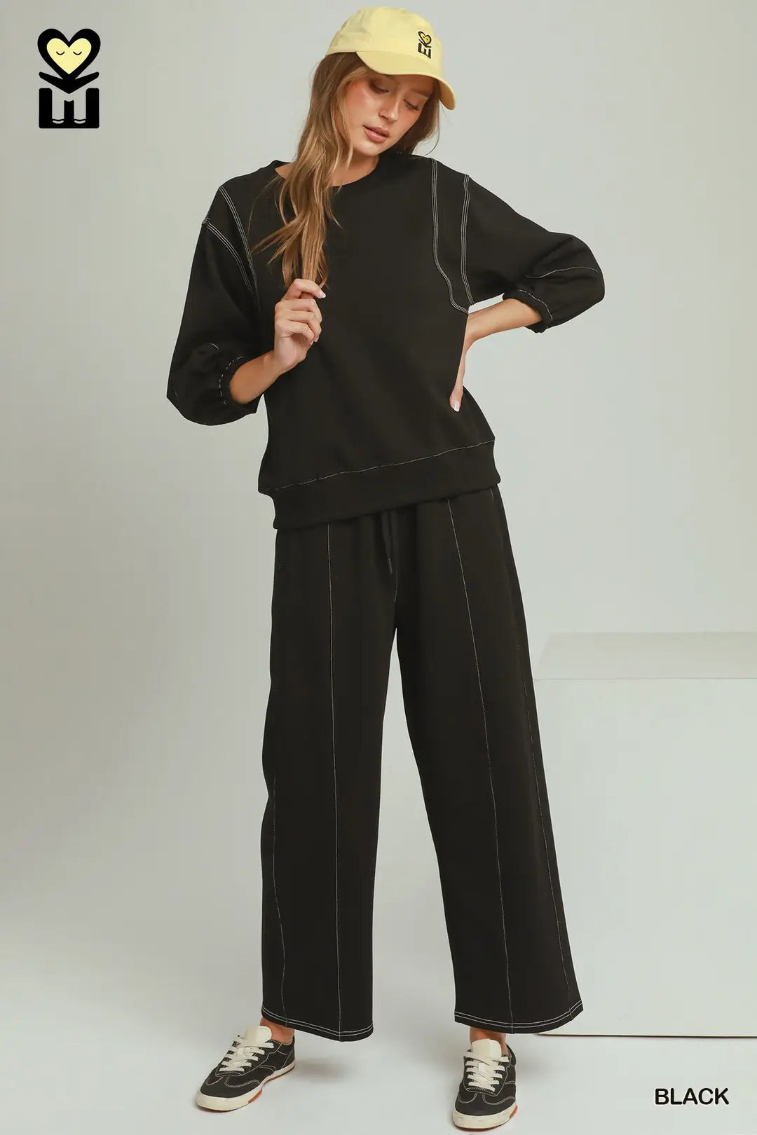Black Luxecotton Contrast Stitch Top