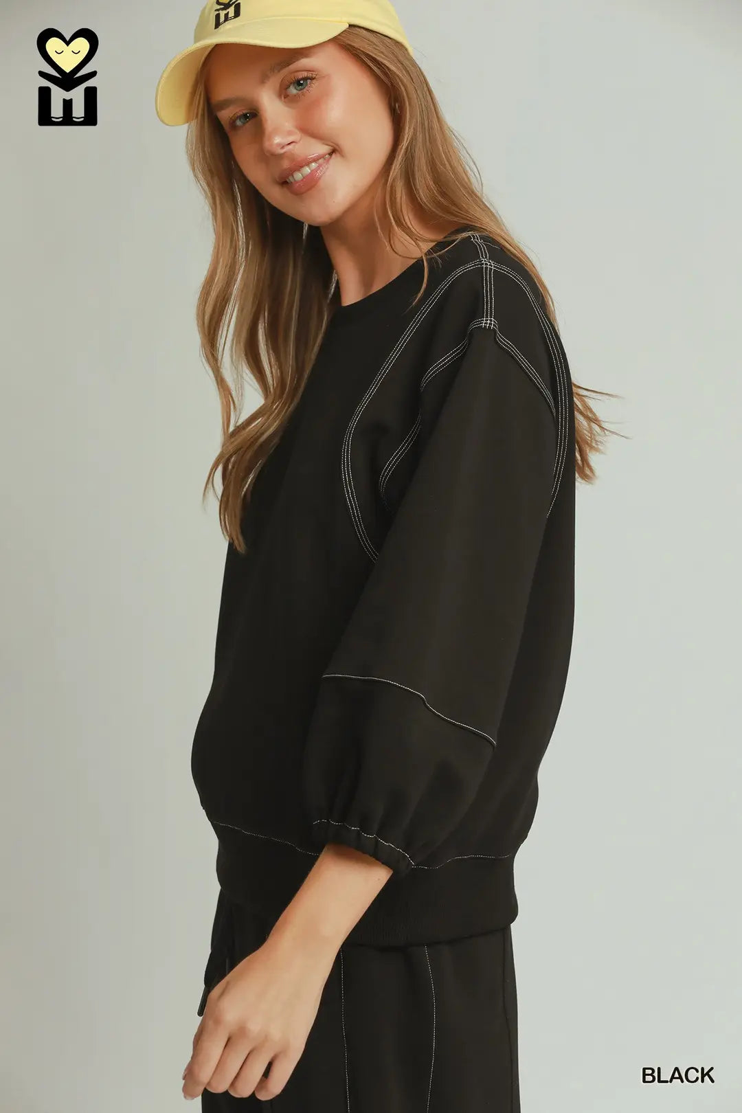 Black Luxecotton Contrast Stitch Top