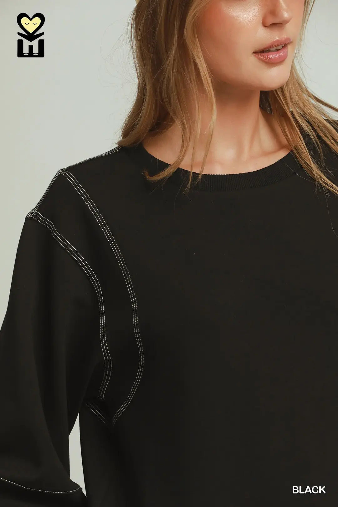 Black Luxecotton Contrast Stitch Top