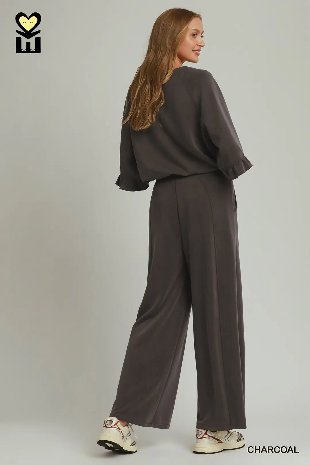 Charcoal Spaceknit Wide Leg Pants Set
