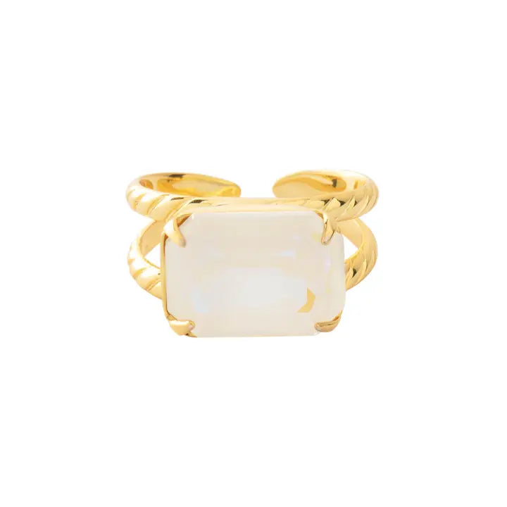Sorrelli Emerald-Cut Crystal Double Band Cocktail Ring - White Aurora Borealis