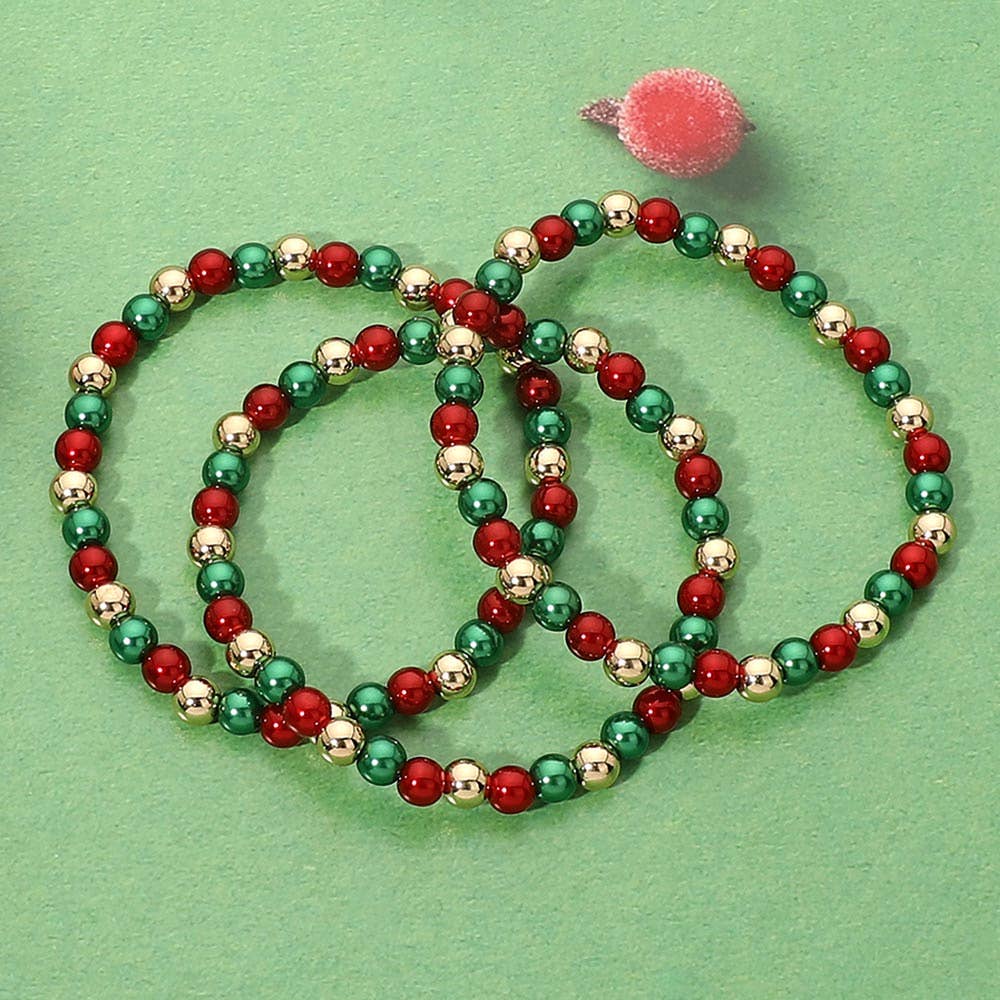 3PCS - Christmas Beaded Stretch Multi Layered Bracelets