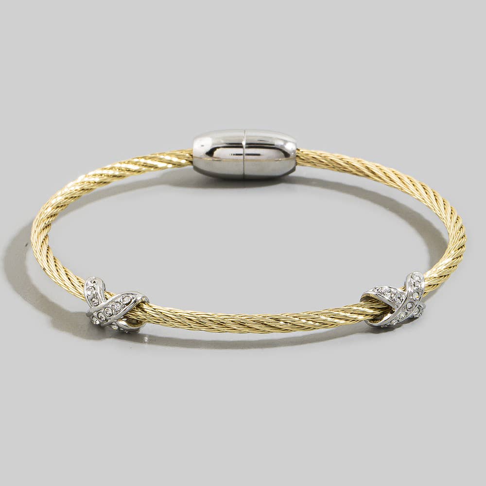 Twisted Cable Bracelet With Rhinestone X Accents