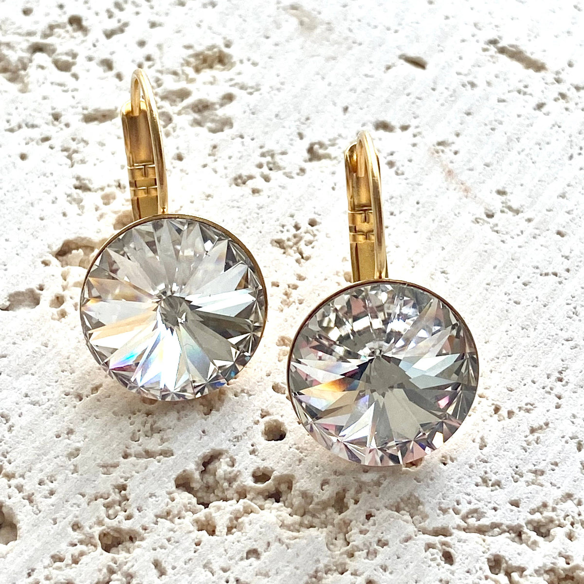 Matte Gold Large Crystal Earrings