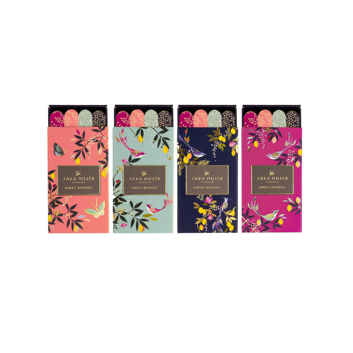Sara Miller mini emery board matchboxes in pink, coral, duck-egg blue and navy — view 4