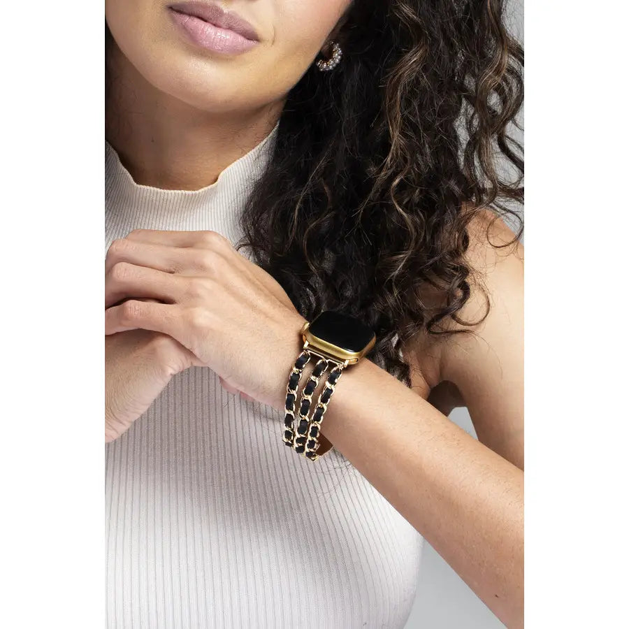 Black Leather Gold Chain Watch Band — Accents Boutique, Marble Falls TX