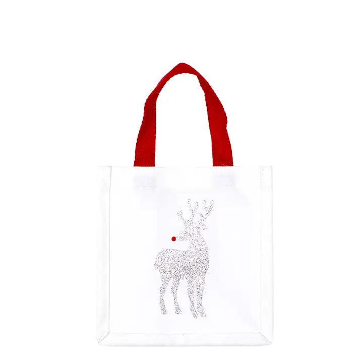Rudolph Petite Gift Tote White/Silver/Red 7x7x5