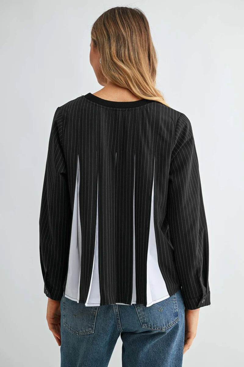 Karter Pinstripe Pleated Back Top