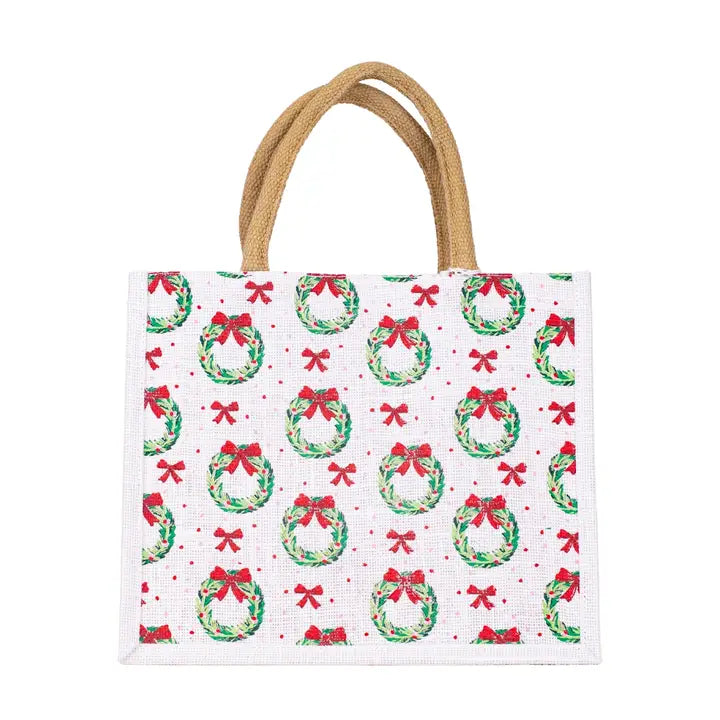 Clara Wreath Gift Tote White/Red/Green 12x10x8