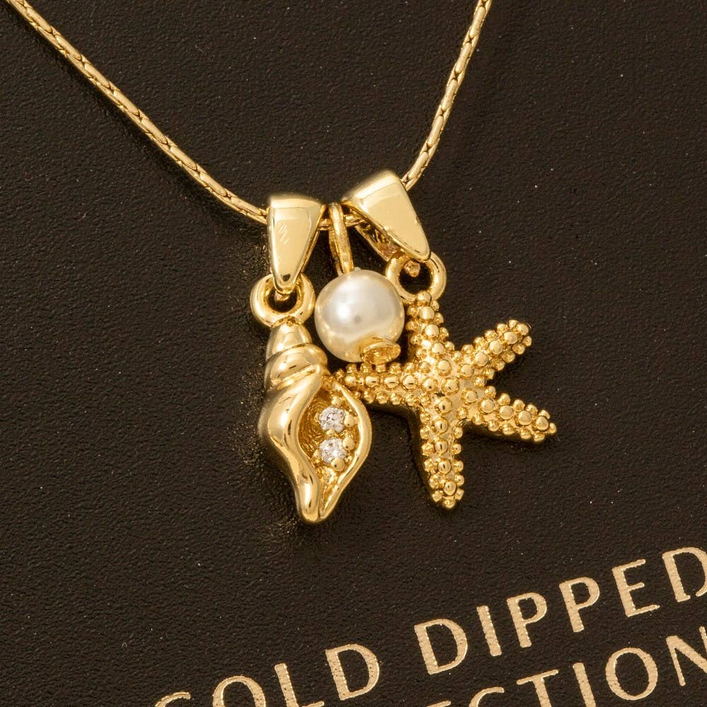 Seashell Starfish Pearl Charm Necklace