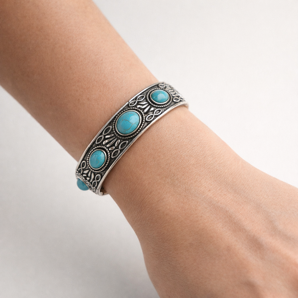 Various Medium Silver & Turquoise Stretch Bracelets