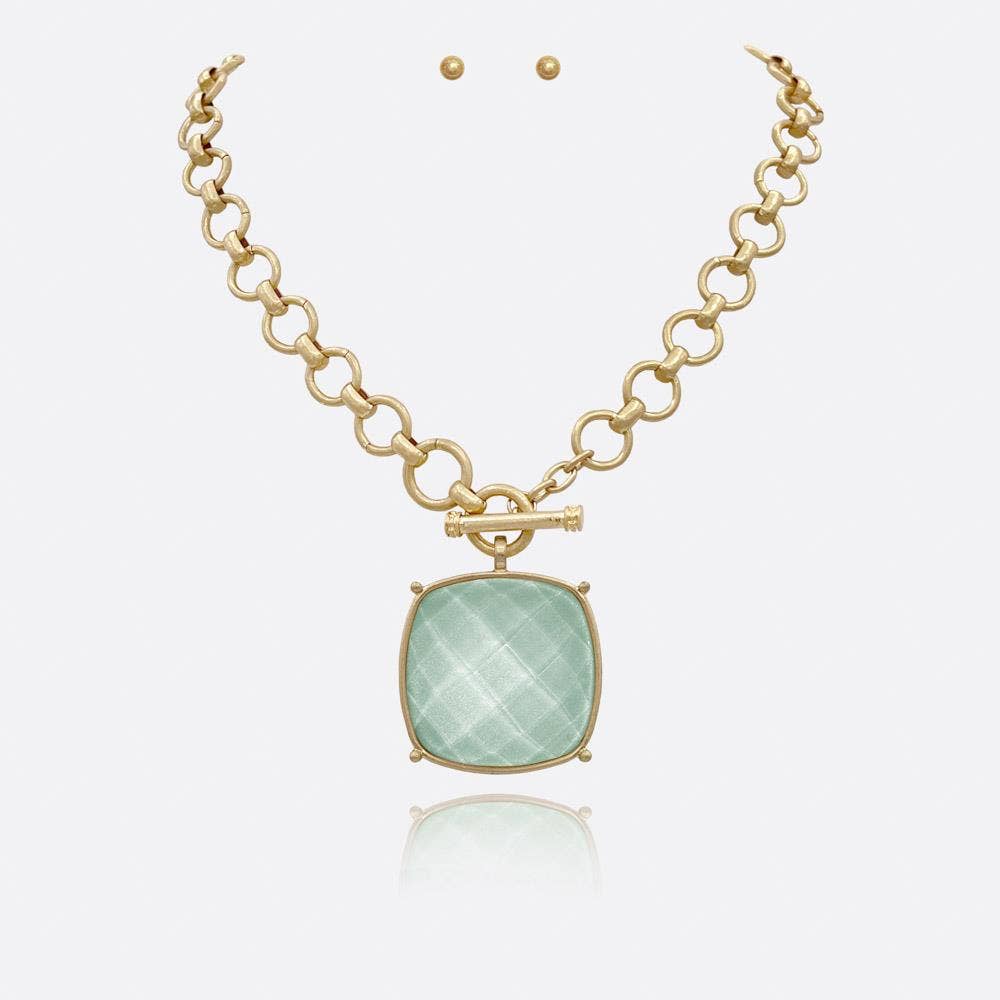 Large Square Stone Pendant Chain Necklace