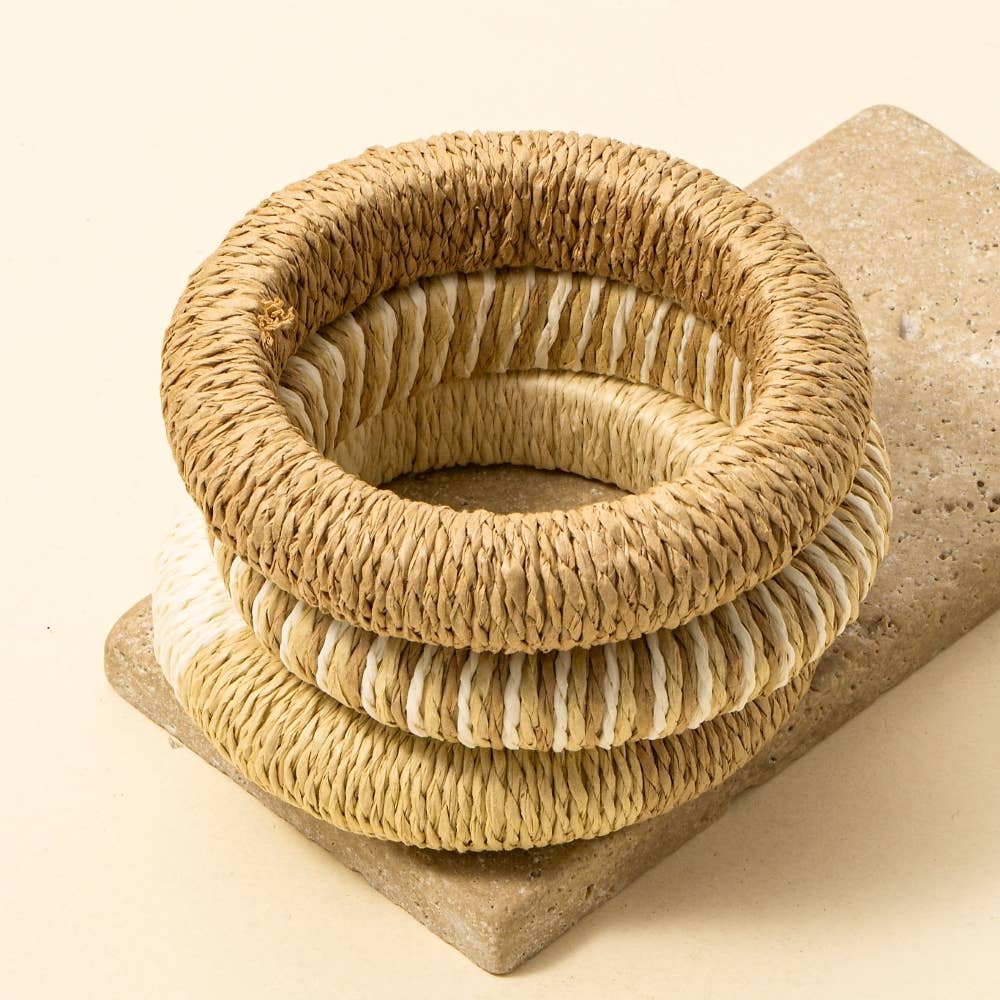 Mixed Straw Weave Bangle Bracelets