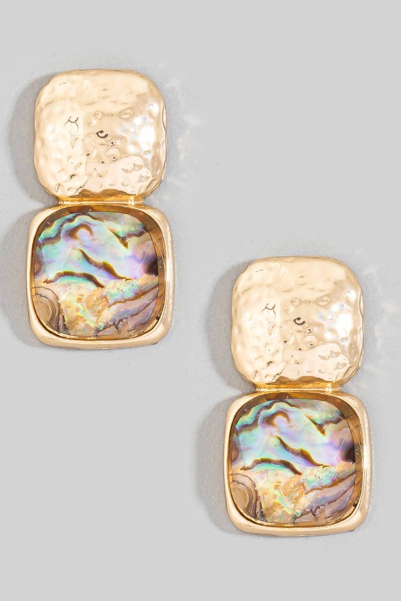Hammered Oversized Stone Drop Earrings