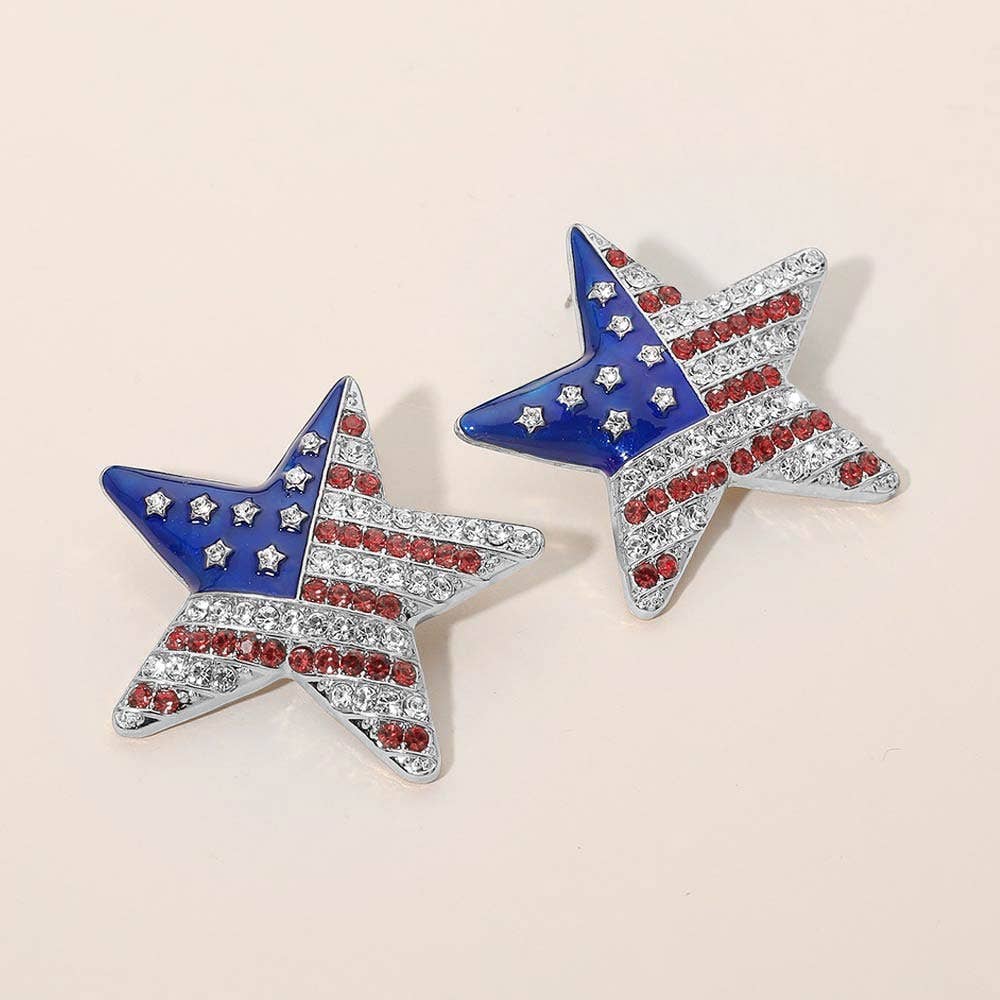 Bold American USA Flag Star Earrings
