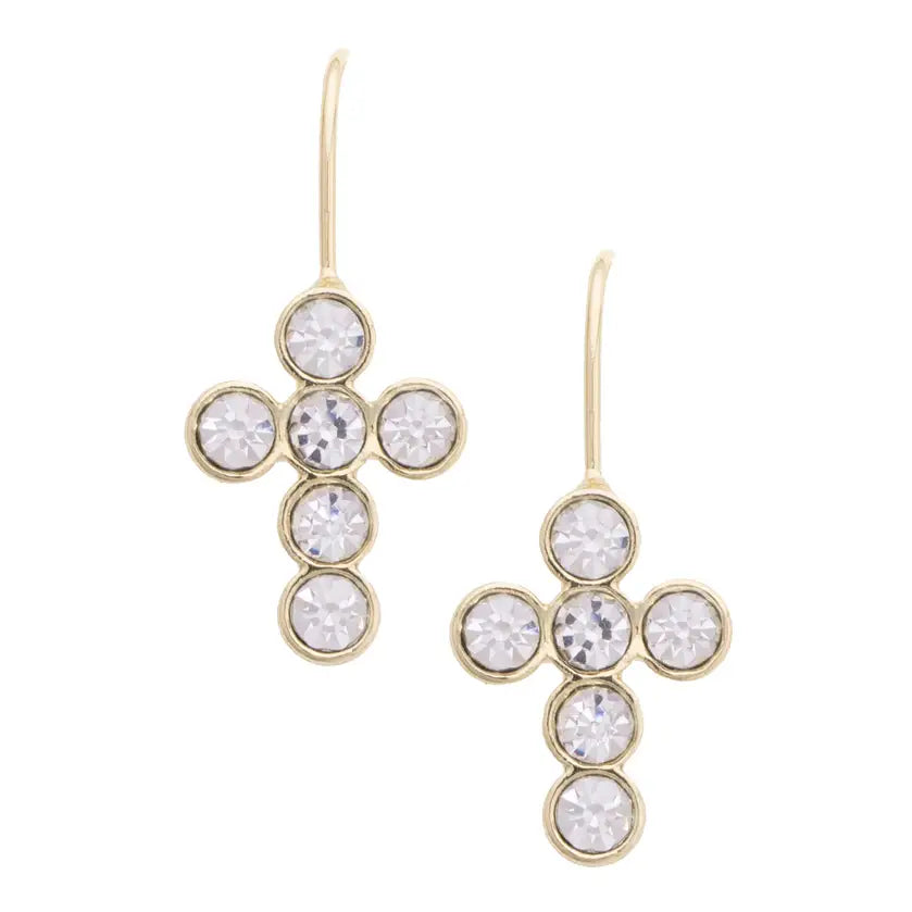 Canvas Bernard Bezel Cross Drop Earrings in Shiny Gold