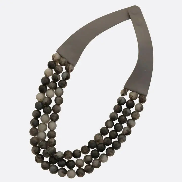 Beaded Triple Strand Layered Magnetic Necklace - Dark Grey