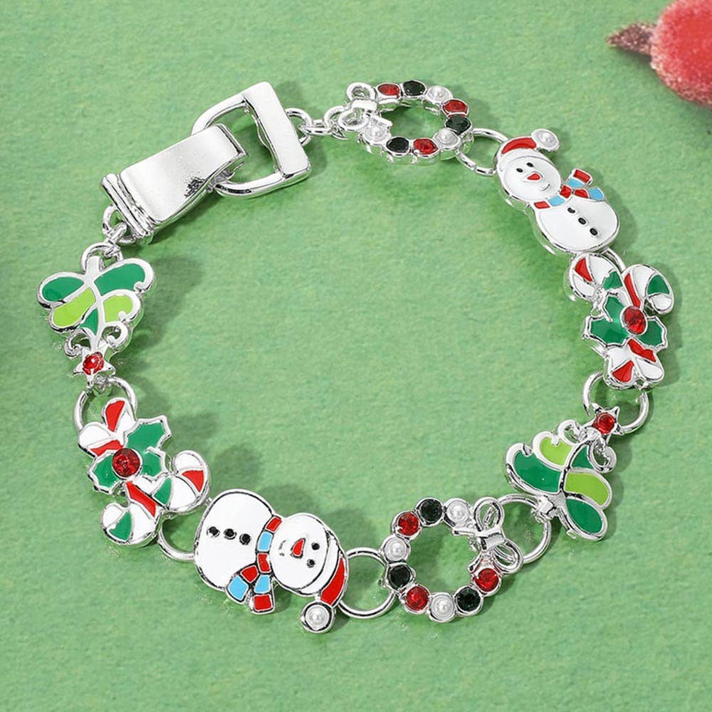 Christmas Snowman Candy Cane Charm Link Magnetic Bracelet