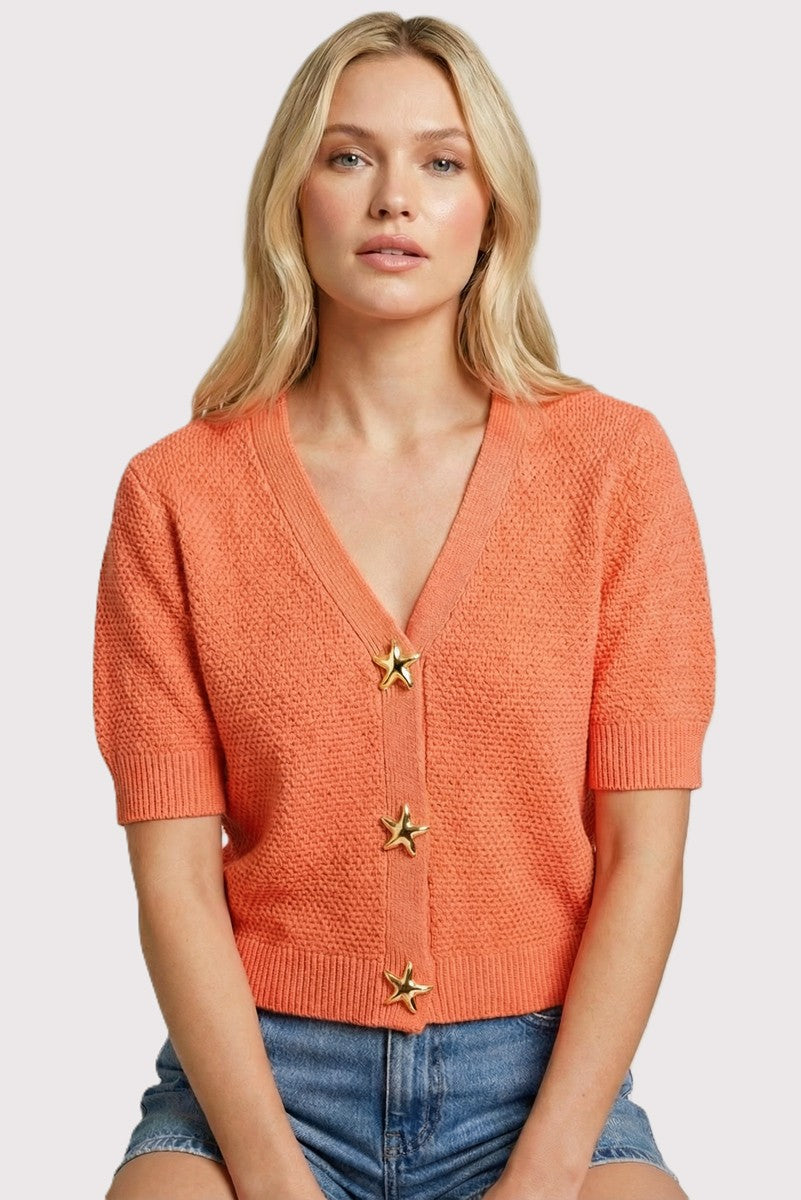 Papaya Shell Button Front Cardigan
