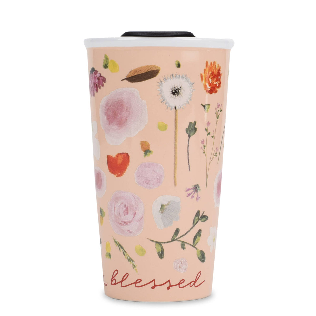 Thankful and Blessed Blush Pink 12 oz Ceramic Travel Tumbler