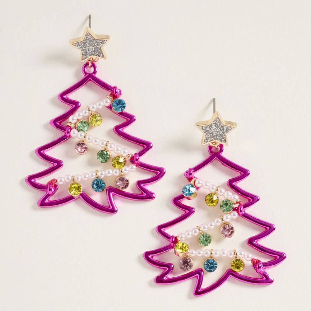 Star Top Pearl Stone Ornament Christmas Tree Dangle Earrings