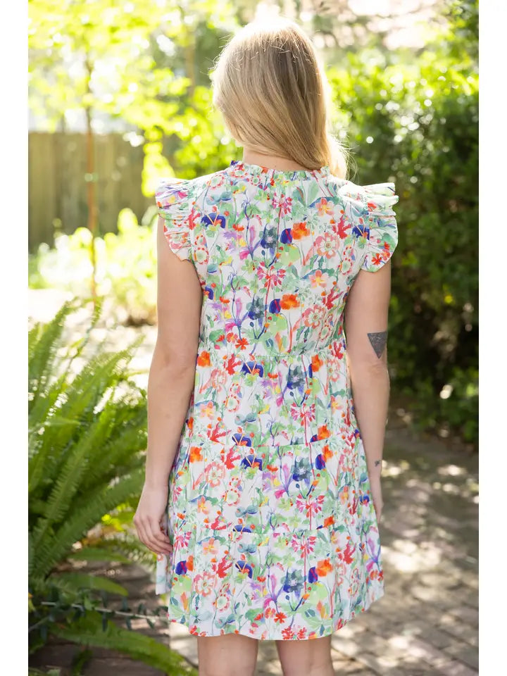Multi Ruffle Details Tiered Floral Dress