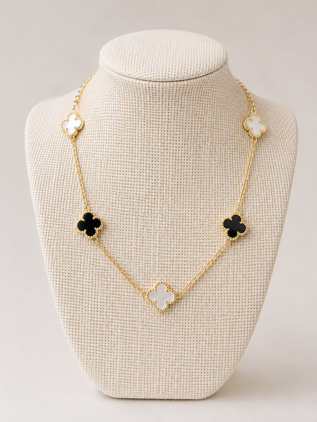Gold Black & White Clover Necklace Necklace