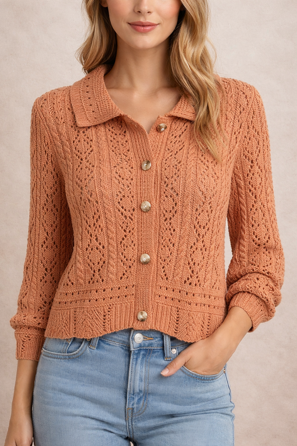 Ginger Button Front Sweater Knit Top