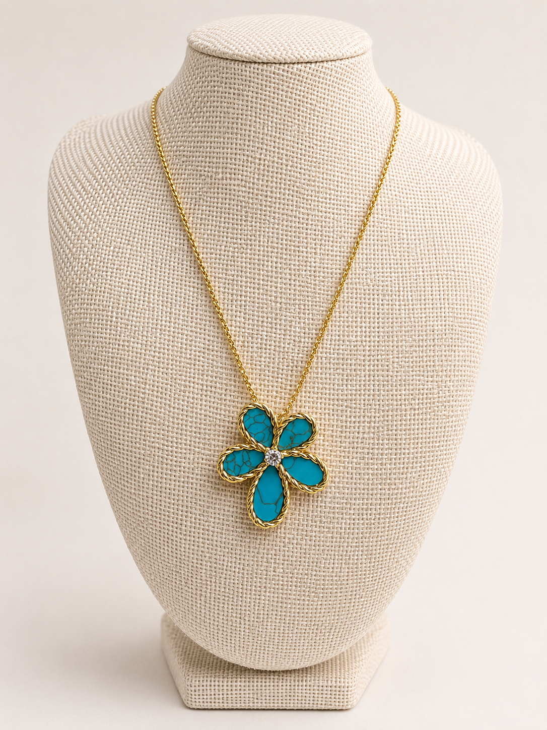 Gold CZ Turquoise Flower Necklace