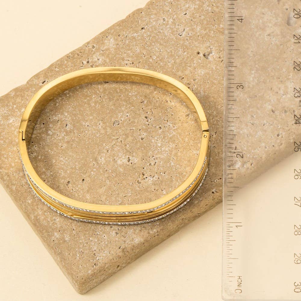 Stainless Steel Pave Trim Bangle Bracelet