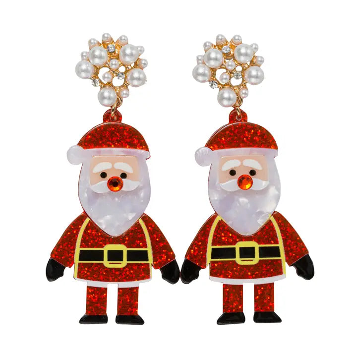 Acrylic Santa Claus earring with pearl and crystal post