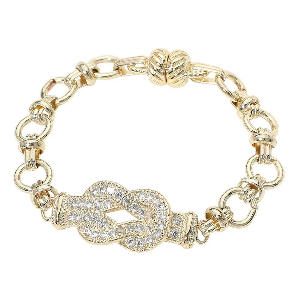 14K Gold Plated CZ Pave Charm Accent Link Magnetic Bracelet