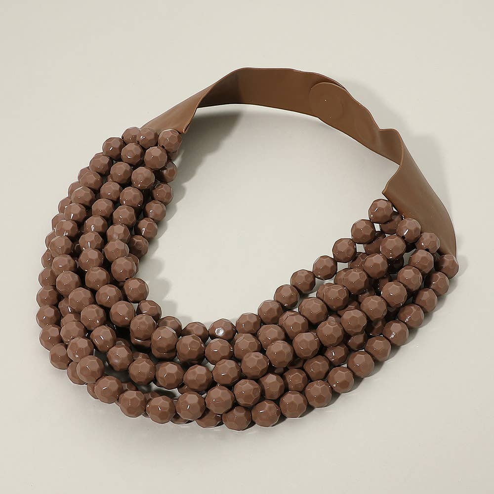 Multi Strand Faceted Ball Beaded Faux Leather Magnetic Statement Necklace