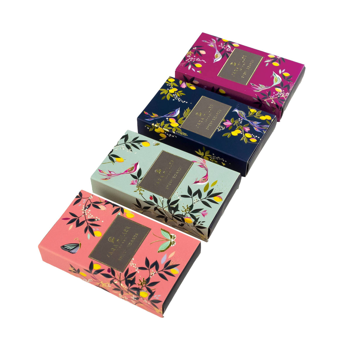 Sara Miller mini emery board matchboxes in pink, coral, duck-egg blue and navy — view 3