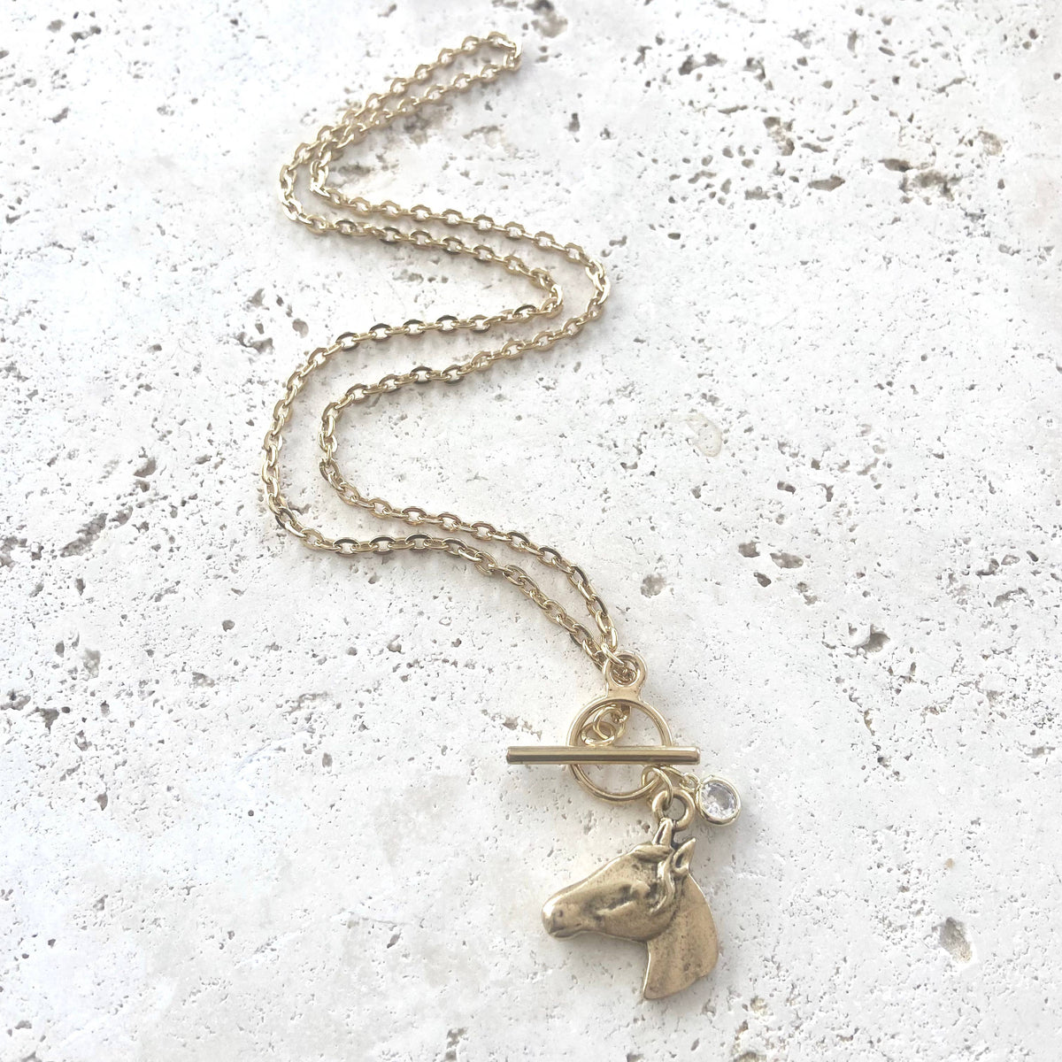 Gold Tone Derby Style Horse Necklace