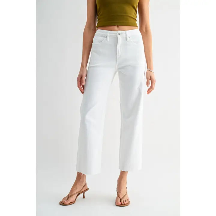 White High-Rise Straight Tummy Tuck Ankle Loose Fit