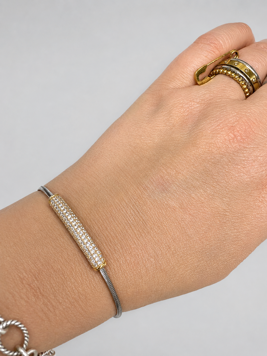Two Tone Pave Bar Cable Bracelet