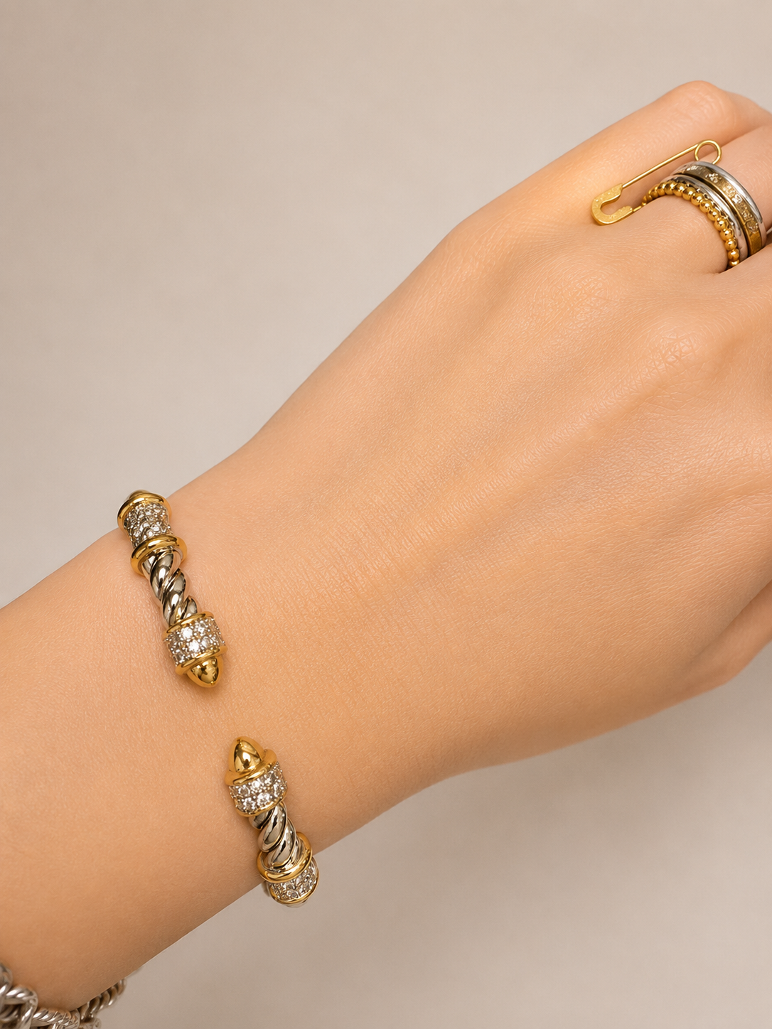 Two Tone Cable Pave Pointed Bracelet