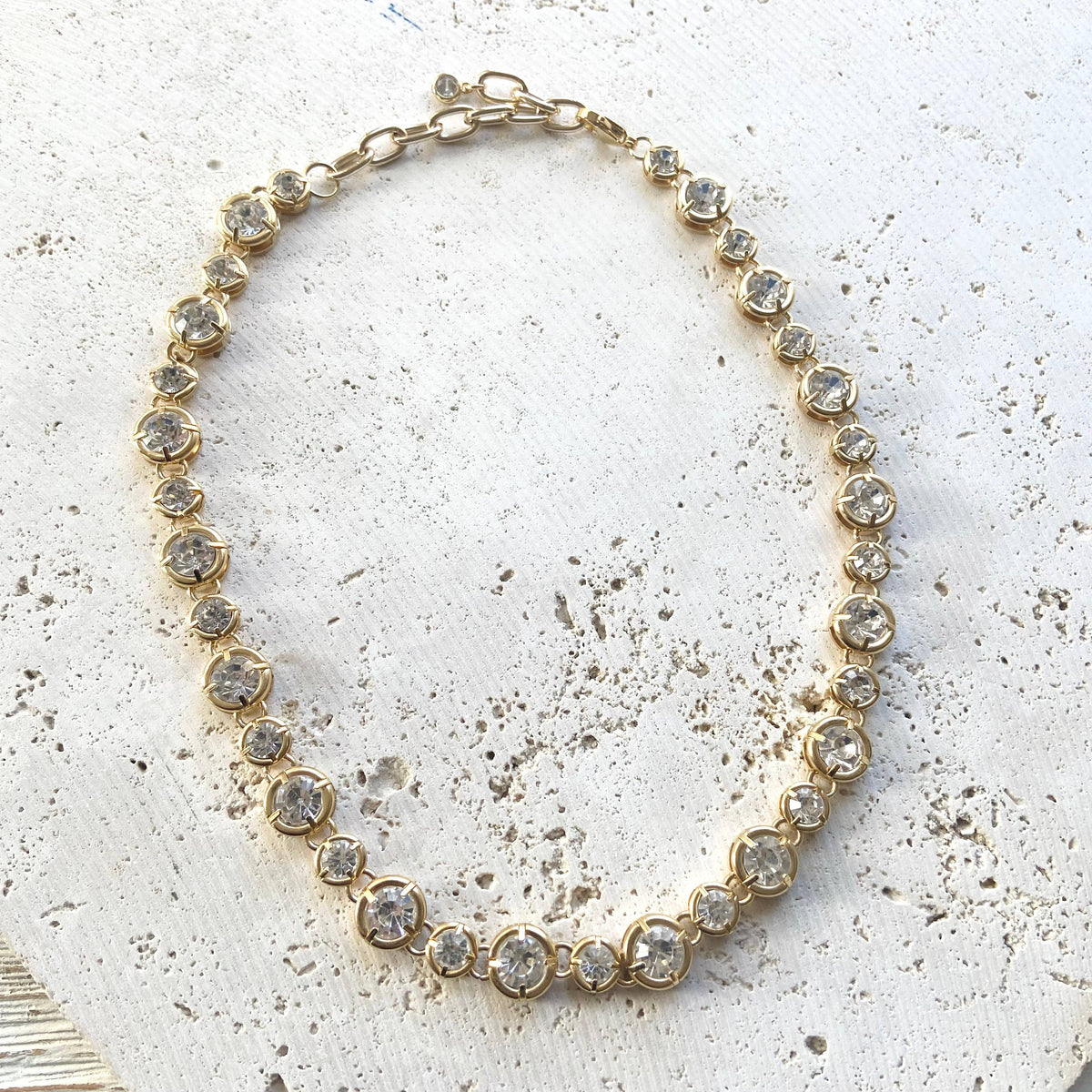Chunky Crystal Clear Gold Statement Necklace