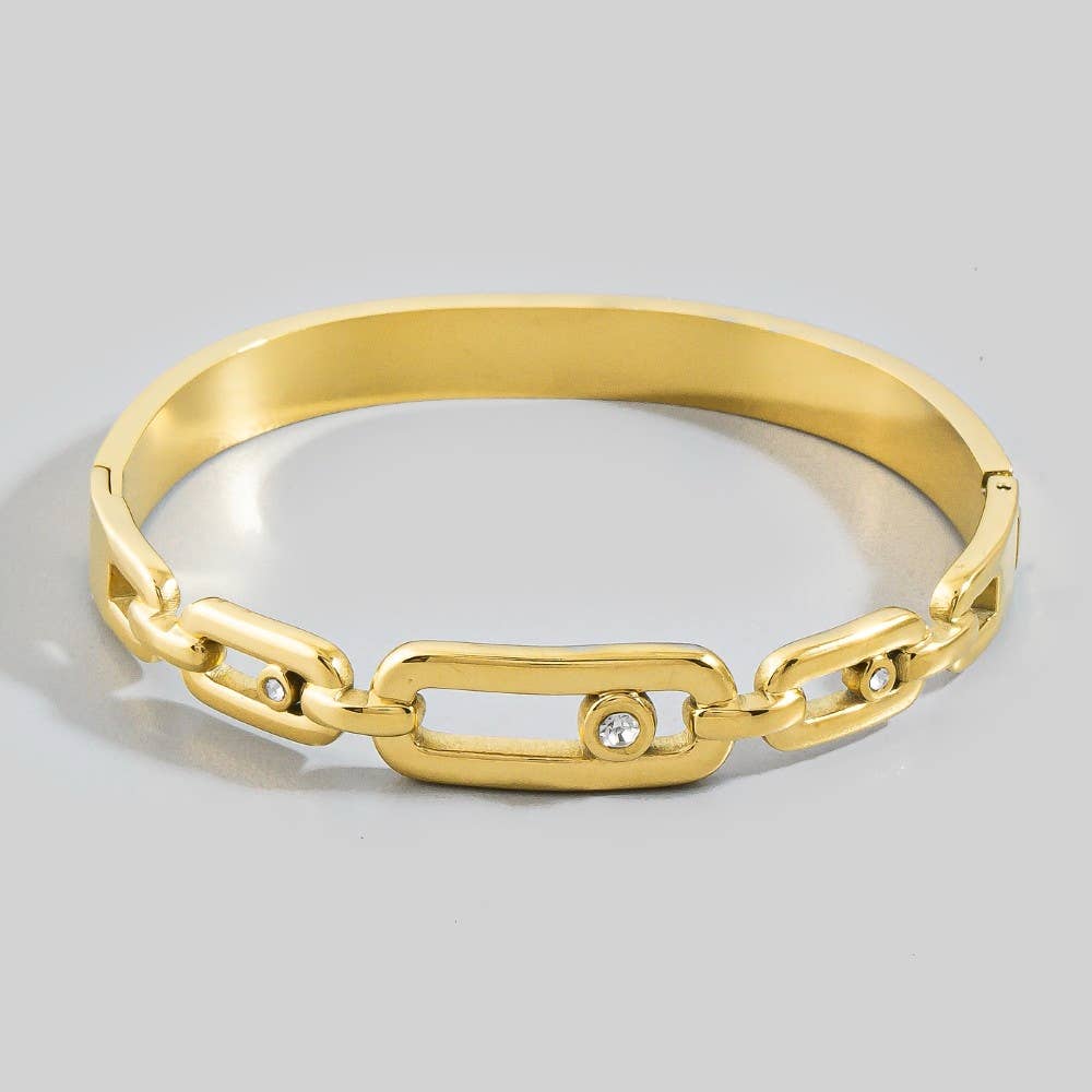 Stainless Steel Chain Link Crystal Accent Hinged Bangle