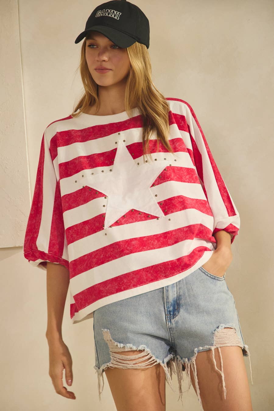 Stripe-patterned Oversized Top