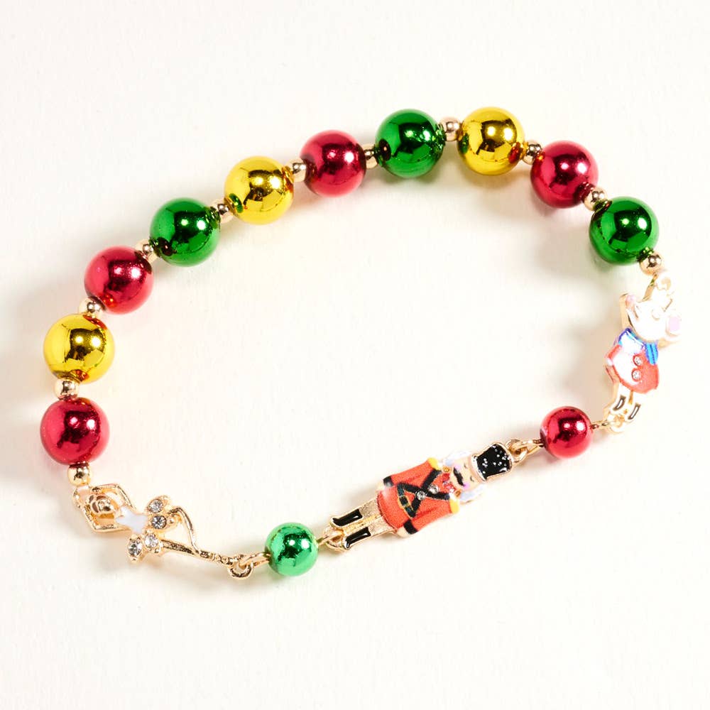 Christmas Nutcracker Charm Beaded Stretch Bracelet